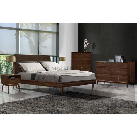 Lake Walnut Bed Set with Dresser and Side Tables