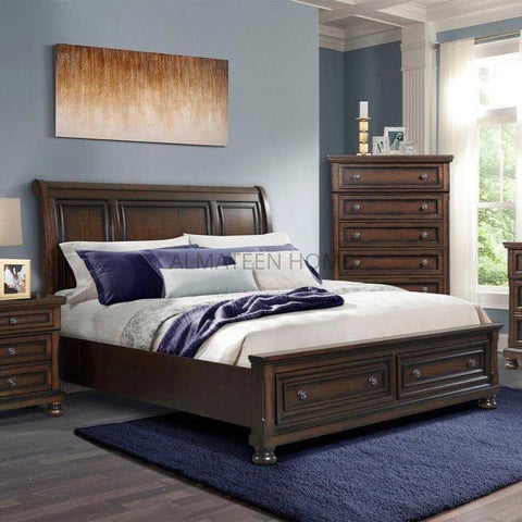 American Walnut Bed Set with Dresser and Side Tables