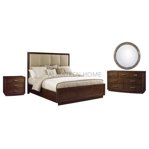 Boston Walnut Bed Set with Dresser and Side Tables