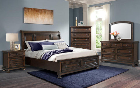 American Walnut Bed Set with Dresser and Side Tables
