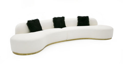 Prague - Glam Off-White Fabric Curved Sectional Sofa with Black Pillows
