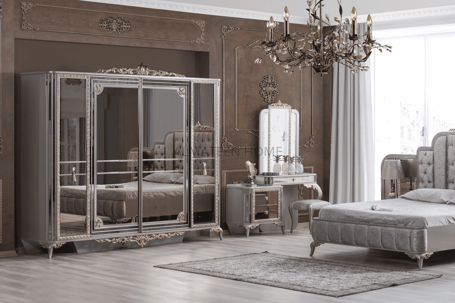 safir-bedroom-set-with-king-size-bed-dresser-sliding-wardrobe-and-side-tables-turkish-4- AL-Mateen Home